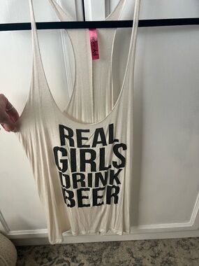 Cream Graphic Tank Top - "Real Girls Drink Beer"
